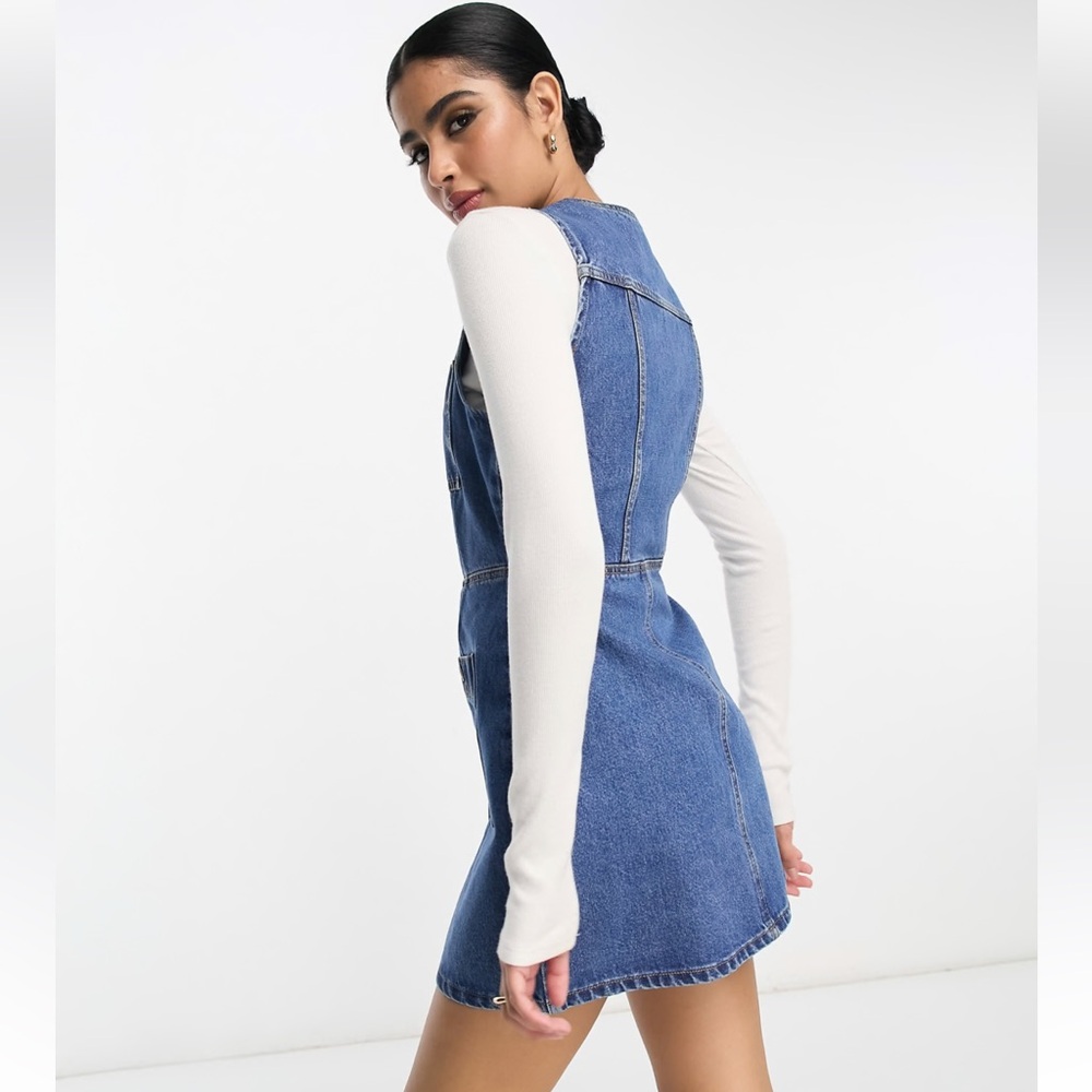 ASOS Blue Denim Button-Front Women's Jeans Dress - Picture 2 of 4